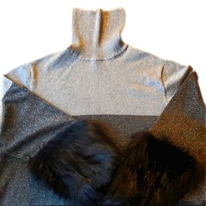 Alfani Women's Plus Colorblocked  Black & Silver  Turtleneck Sweater